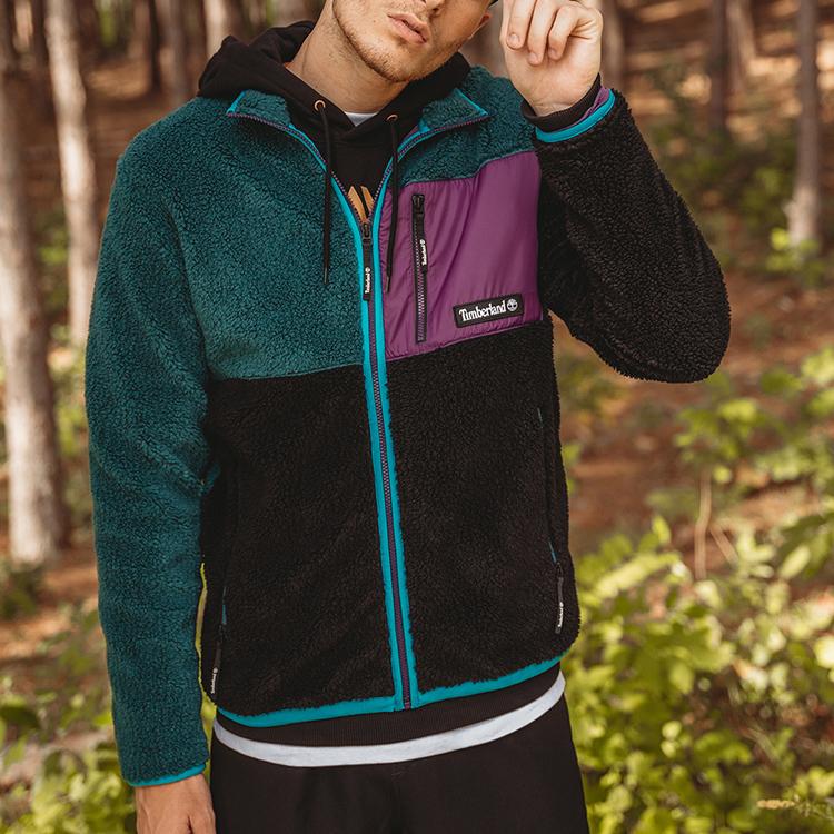 Timberland Pánská bunda Color Block s fleecovou podšívkou a kapsou na zip Černá Zelená A2AXT-CU0