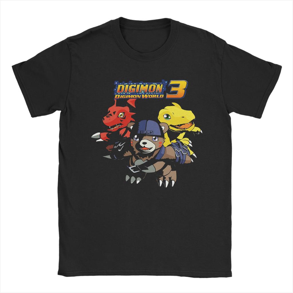 Digimon World T-Shirt Herren Baumwolle Oberteile Retro Rundhalsausschnitt Kurzarm