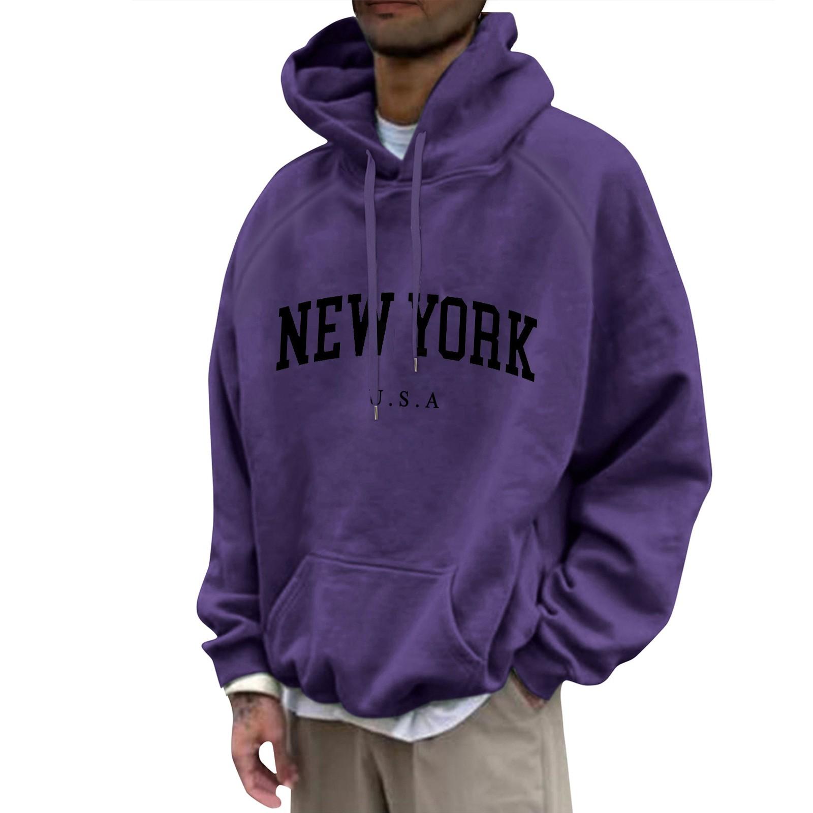 

Мужская свободная толстовка с капюшоном с принтом, мужская повседневная модная спортивная толстовка с рукавами реглан XXL фиолетовый