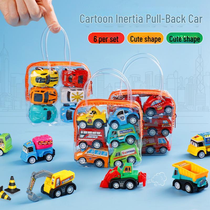 

Kids Mini Pull-Back Car Set: Fire Truck, Excavator & Engineering Vehicles
