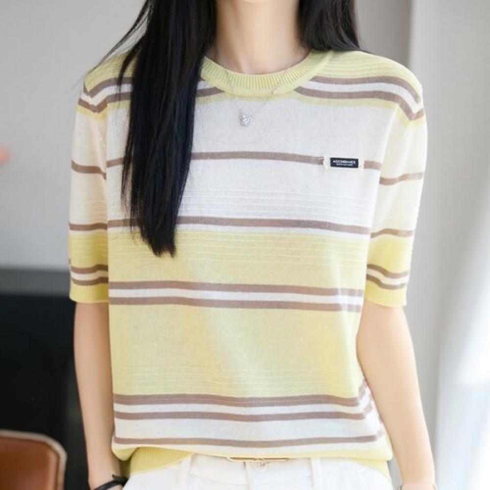 Navava Women Color Block Round Neck Short Sleeve Knit Nk3679