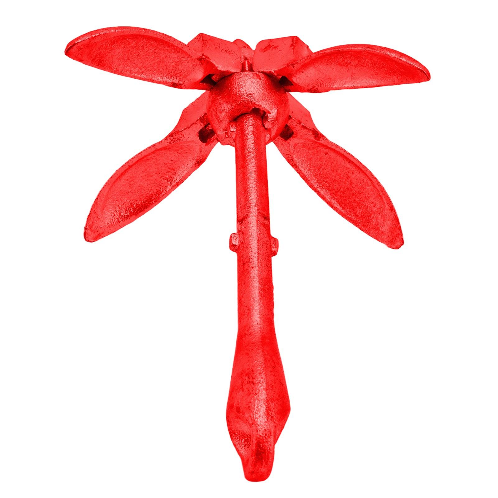 Foldable Anchor Grapnel 4 Flukes 1.5kg Carbon Steel Boat Accessory for Kayak Canoe (Carbon Steel) Red