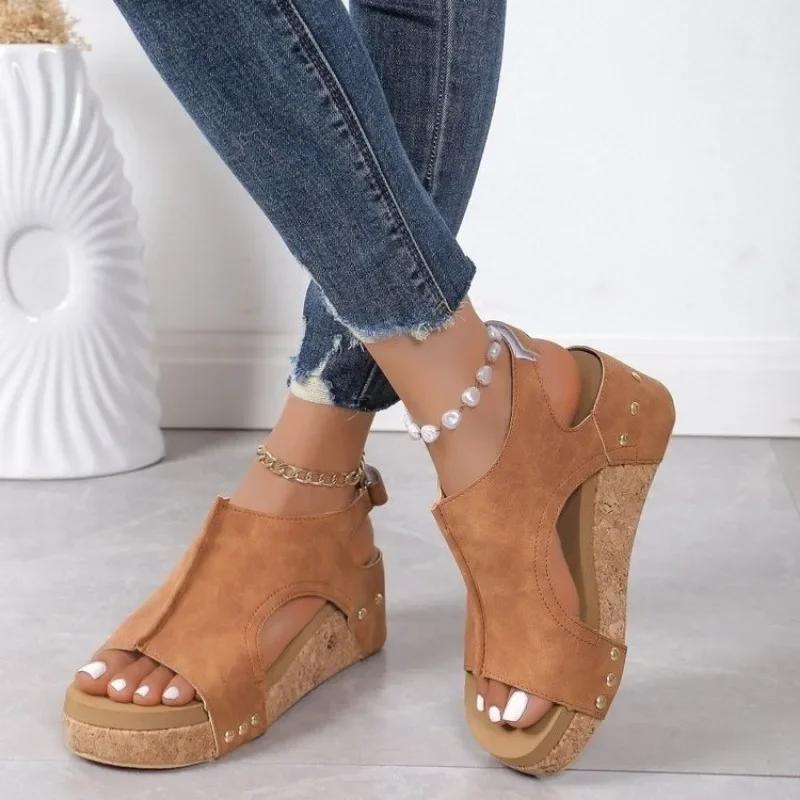 Fashion Plus Size 36-43 Shoes for Women Fashion Casual Solid Color Flat Summer Daily Wear Peep Toe Platform Wedge High Heels Sandals