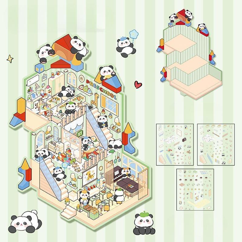 Cartoon Miniature Scene 3D Stickers Retro DIY  PET Landscape Stickers Decompression Korean Stationery Scrapbooking Posters