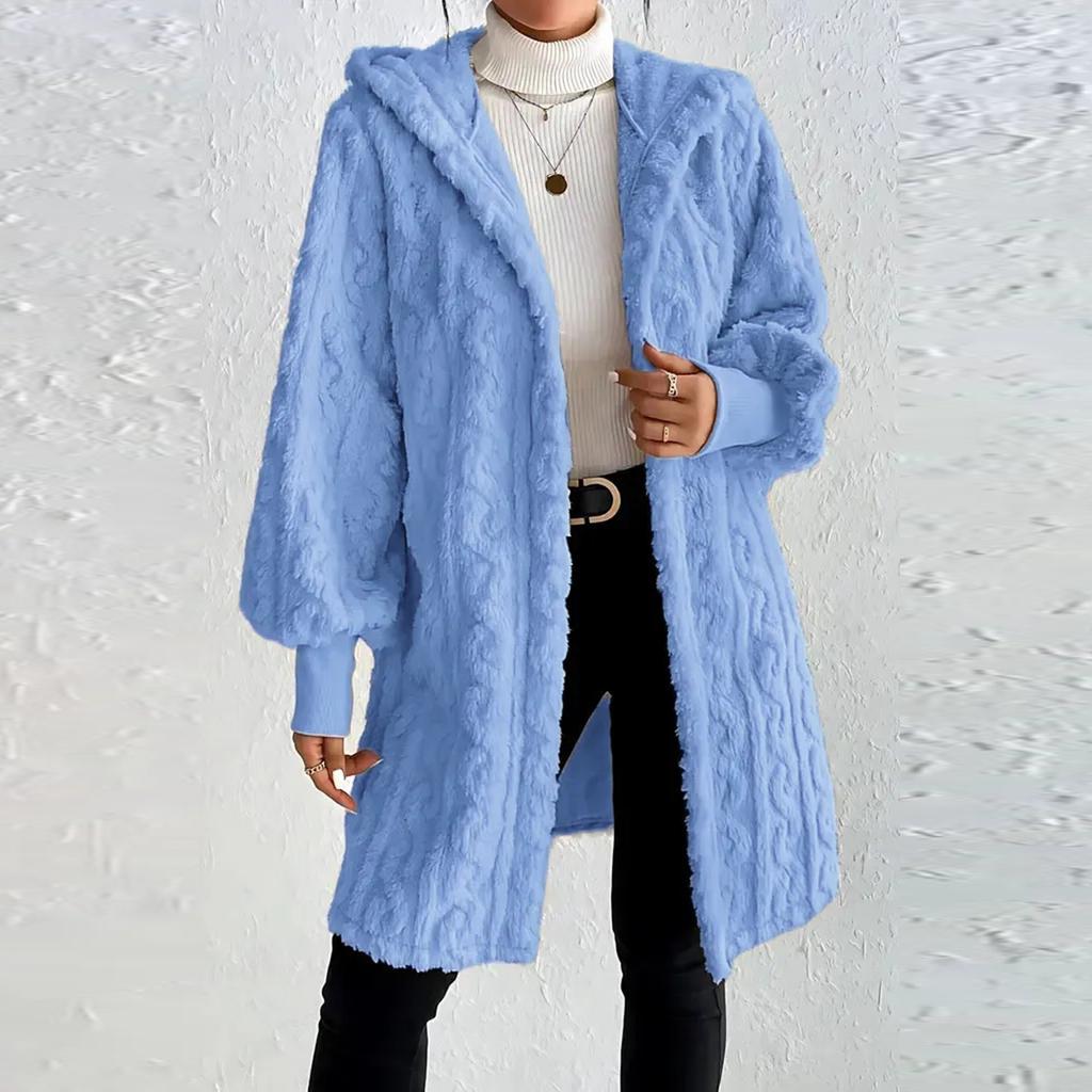 Women's Fashion Solid Color Long Sleeve Hooded Loose Fleece Jacket