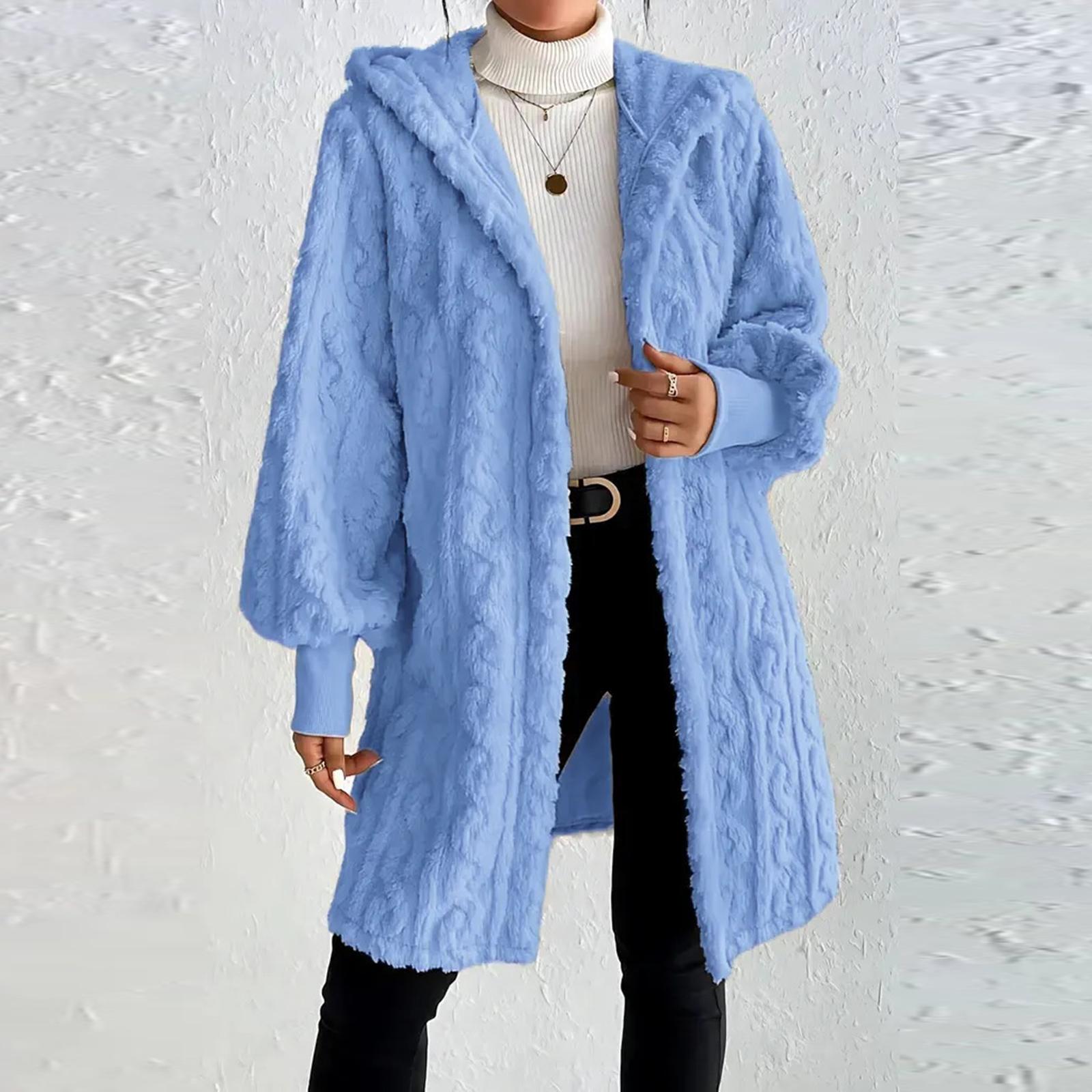 

Женская модная однотонная флисовая куртка с капюшоном и длинными рукавами свободного кроя L