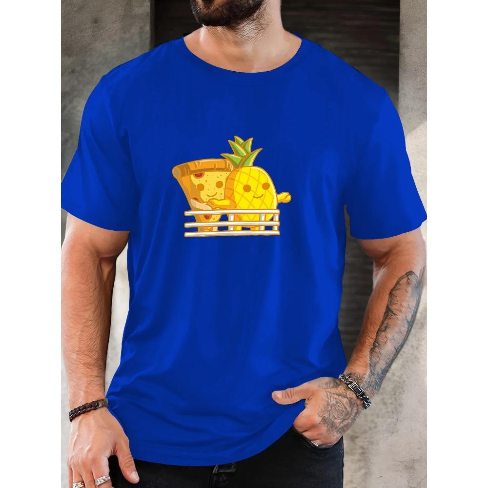 Men's Pizza Pineapple Pattern Summer Casual Crew Neck Short T-Shirt