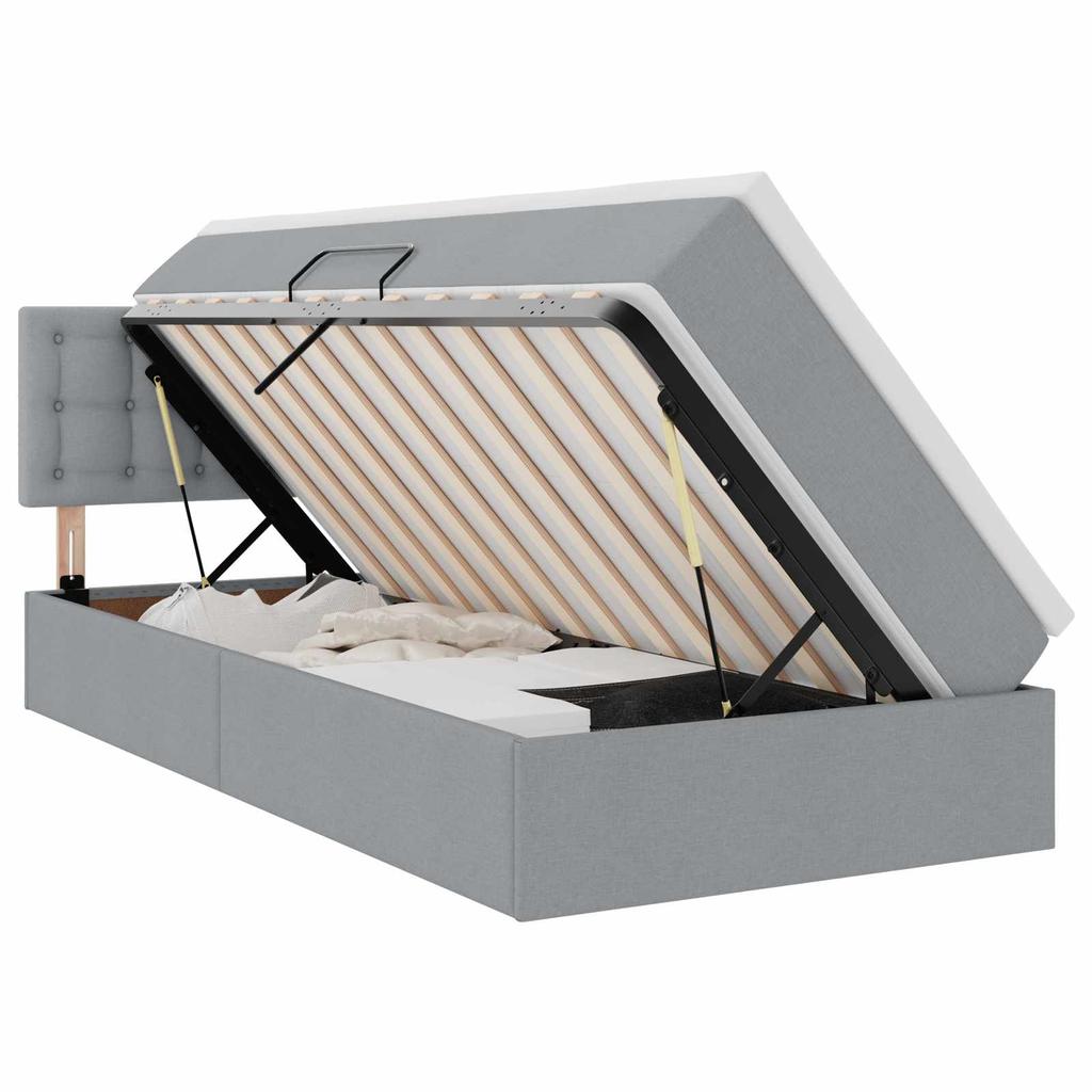LED Storage Bed with Mattress Light Grey 90 x 200 cm Fabric