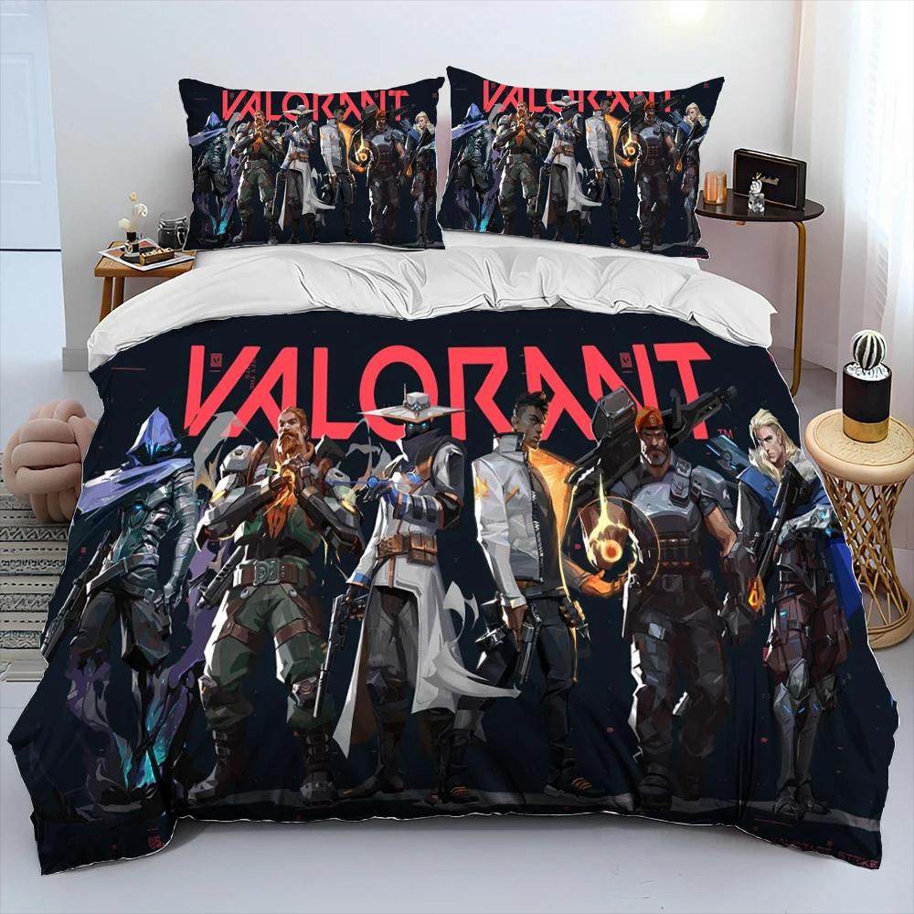 

3D VALORANT Gamer Cartoon Comforter Постельное белье, пододеяльник, комплект постельного белья, пододеяльник, наволочка, комплект постельного белья размера «king-size» для мальчиков EU single(135x200cm)