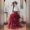 Chinese Tang Dynasty Style Hanfu For Women Printed Crew Neck Shirt Waist One Piece Skirt Daily Commuting Suit