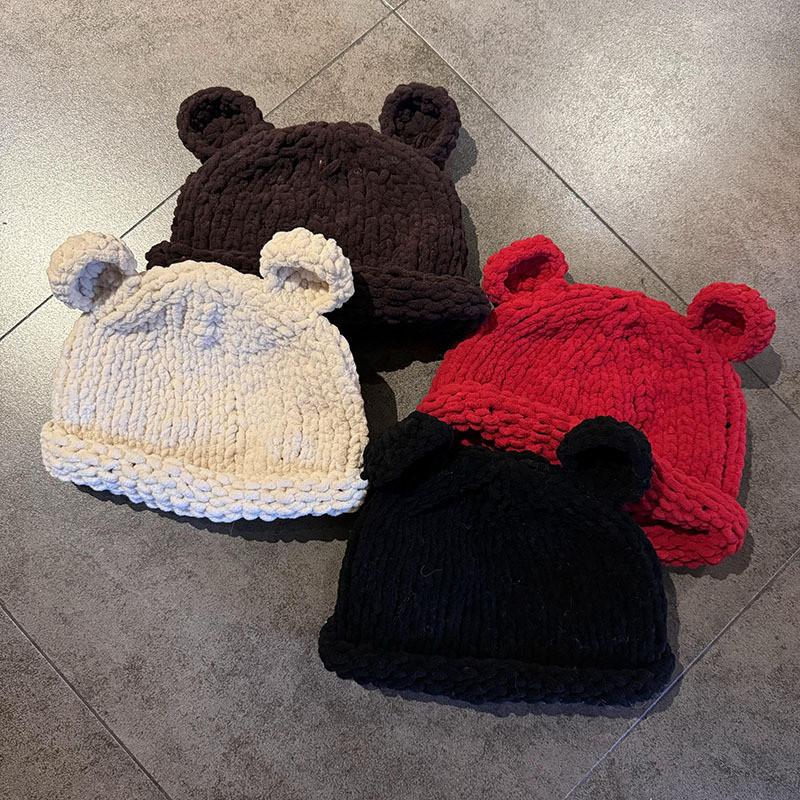 Solid Knitting Color Little Bear Ears Knit Wool Hats Women Fall Winter Wear