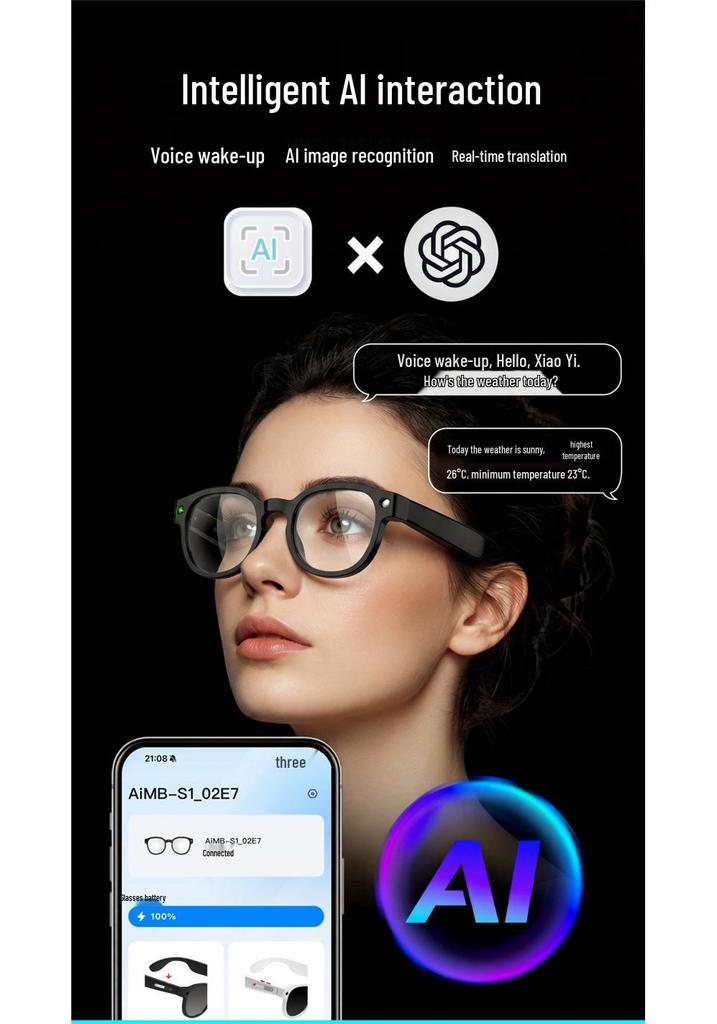 AIMB-S1 Smart Glasses: 5MP Camera, Anti-Shake, AI Translation, Image Recognition, HD Recording