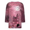 Women's Halloween Print V-Neck Short Sleeve T-Shirt with Decorative Buttons for Casual Fall Outfits