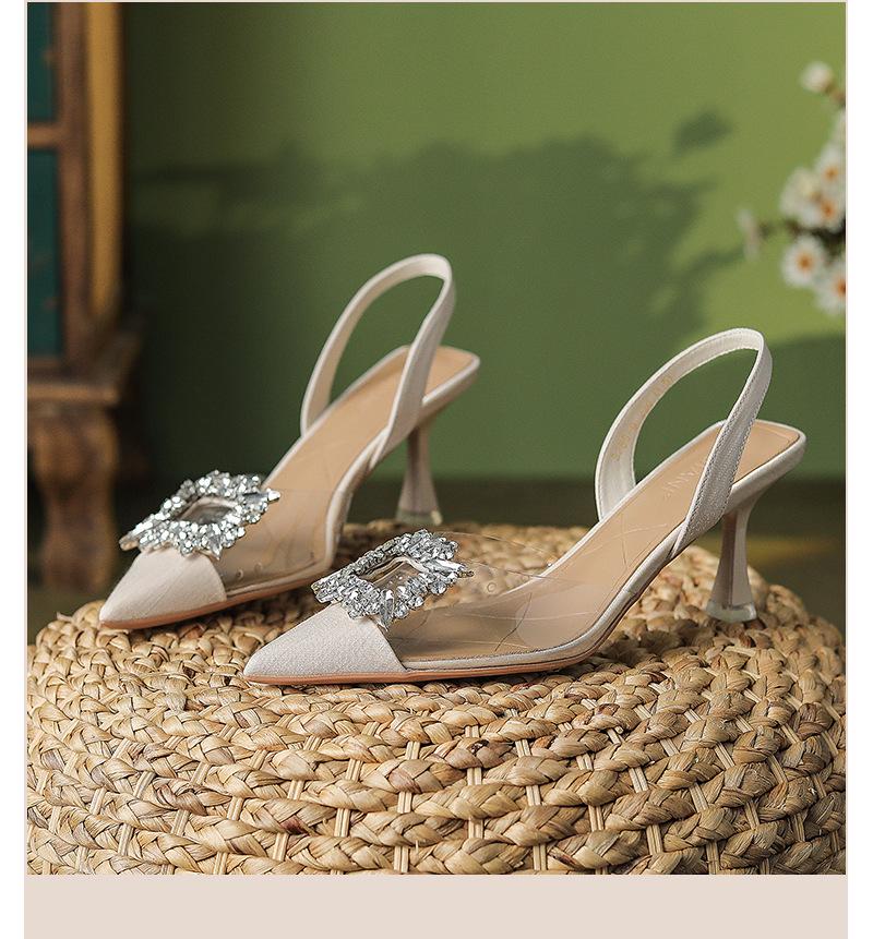 Rhinestone Buckle Transparent Pointed Toe Stiletto Sandals - Women's Spring/Summer Fairy Style