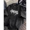 Camiseta Gráfica Vintage Acid Wash Powerfulness Gótico Metal Font Streetwear Oversized Casual Algodão Tops para Homens Mulheres