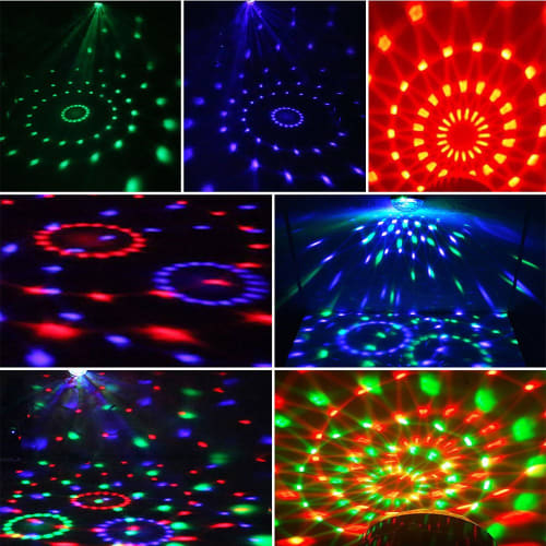 Fooxon Sound-Activated DJ Disco Light, Rotating Ball Light, 5W, 8 Modes, RGB LED Stage Light for Outdoor, Holiday, Dance Parties, Birthdays, Bars, Kar