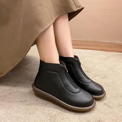 Fashion High Quality Waterproof and Anti-slip Winter Leather Boots 2024 New Front Zipper Design Fashionable Women's Boots Botas De Mujer
