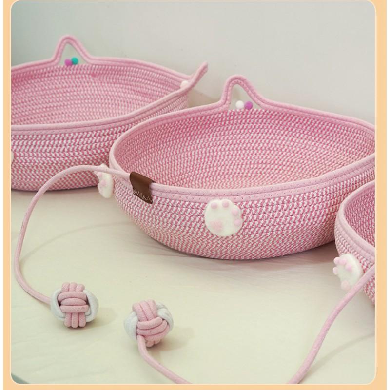 Cama para Gatos de Ratán Tejida a Mano con Rascador Bola Interactiva Cuerda de Algodón Lavable Nido para Mascotas de Todas las Estaciones Gatos