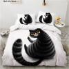Black Cat Bedding Set Cute Cats Cartoon Duvet Cover Set Double Size Soft Fabric Bed Sets Kids Home Textile Halloween Decor Gift
