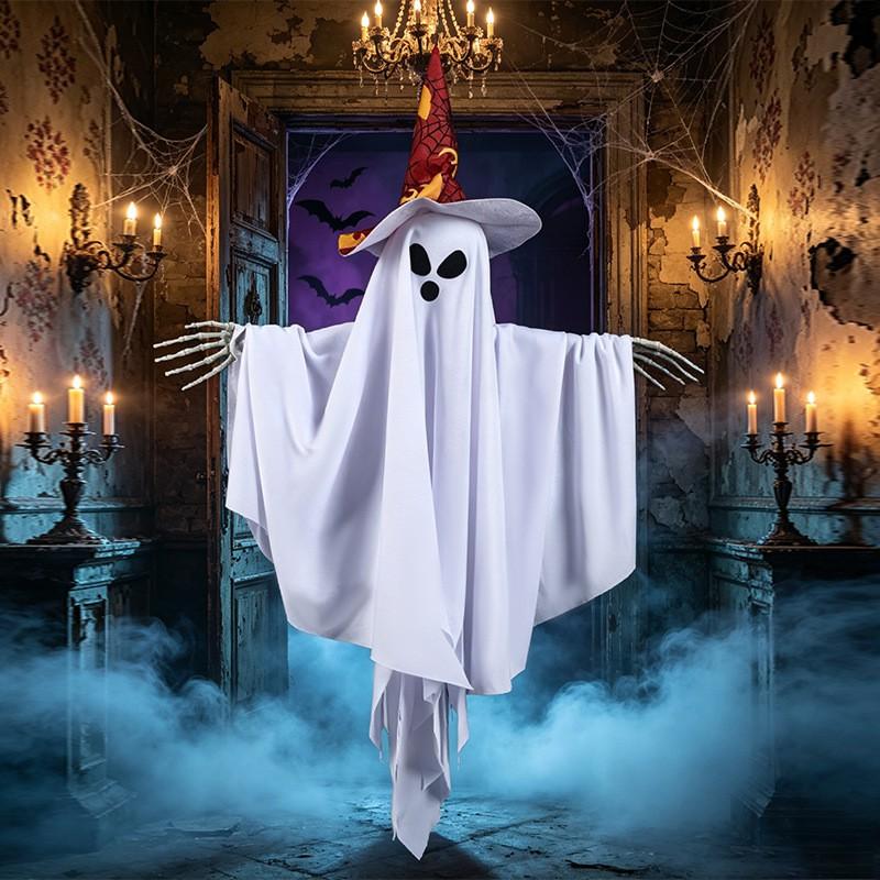 Halloween Ghost Hat With Spiderweb White Hooded Decoration Outdoor Party Yard Atmosphere