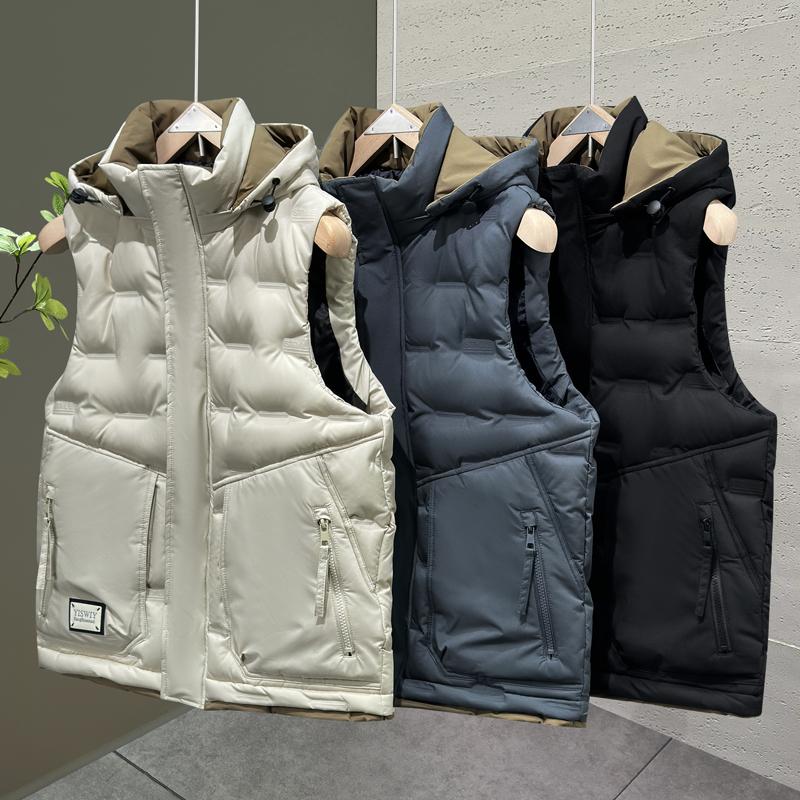 Fashion Winter Men's Sleeveless Jackets Hooded Waterproof Plus Size Thick Outerwears Man Warm Vest