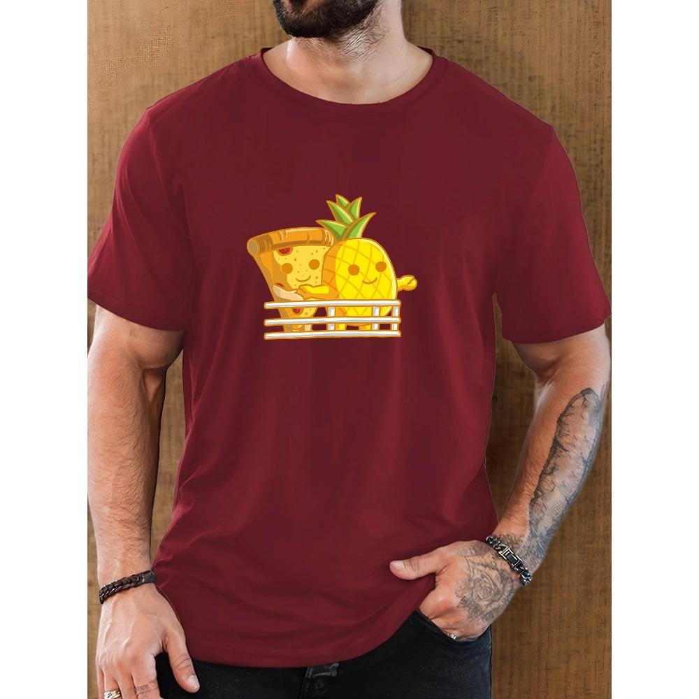 Men's Pizza Pineapple Pattern Summer Casual Crew Neck Short T-Shirt