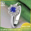 New 925 Sterling Silver Shiny Noble Round Blue Zircon Ring For Women Luxury Party Birthday Engagement Wedding Charm Jewelry Gift