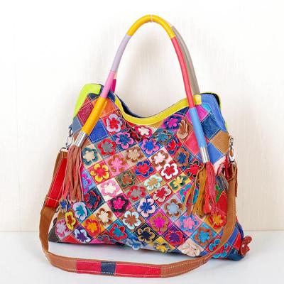 Colorful Handmade Leather Flower Shoulder Bags for Women
