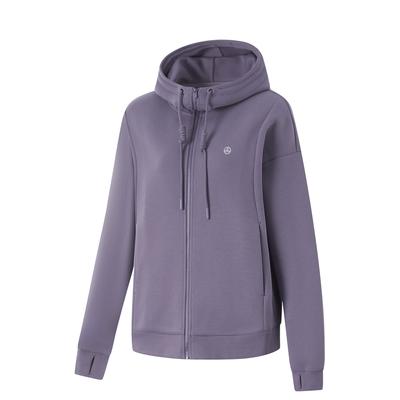 LiNing Fitness Series Sports Fashion Casual Versatile Solid Color Zip-Up Hoodie Women Hoodies Dark-Gray Purple AWDU864-6