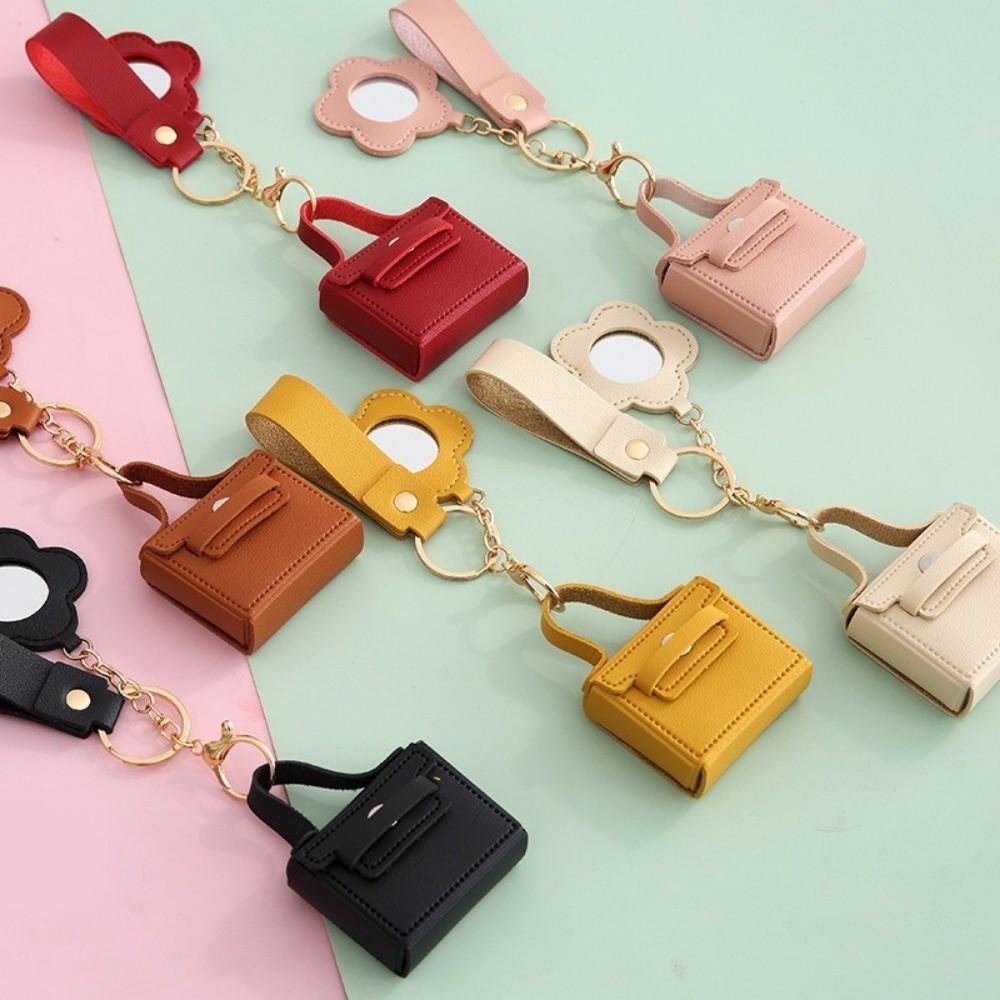 Kreativer PU-Leder Mini-Taschen-Schlüsselanhänger Cartoon mit Spiegel Ohrhörer-Taschen-Schlüsselanhänger Mädchen Handtaschen-Anhänger Aufbewahrungstasche