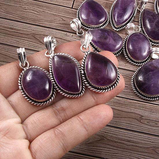 

Подвеска из латуни для женщин из стерлингового серебра, подвеска из натурального аметиста фиолетового цвета, посеребренные украшения ручной работы, подарок маме в кельтском деревенском стиле