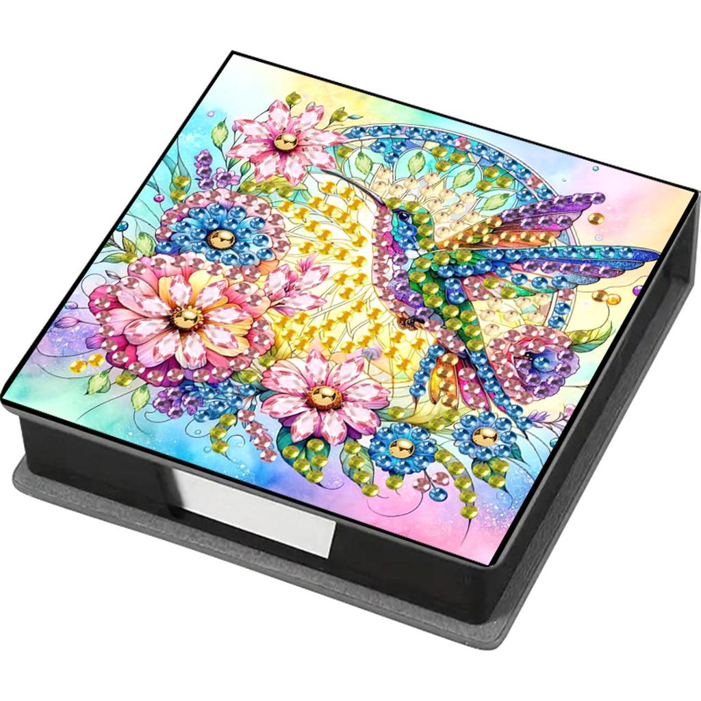 Cardboard DIY Crystal Art Sticky Notes Holder W/ 160 Sheets Crystal Art Note Box for Office Accessories Desk Office Workplace