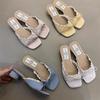 Summer Women's Butterfly-knot Lace Women Slippers Casual Thick Low Heel Dress Street Style Slides