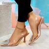 Comemore Luxury Rhinestone Pumps Transparent Heels PVC Women's Shoes 2025 Pointed Stiletto High Heesl Ladies Party Wedding Shoe