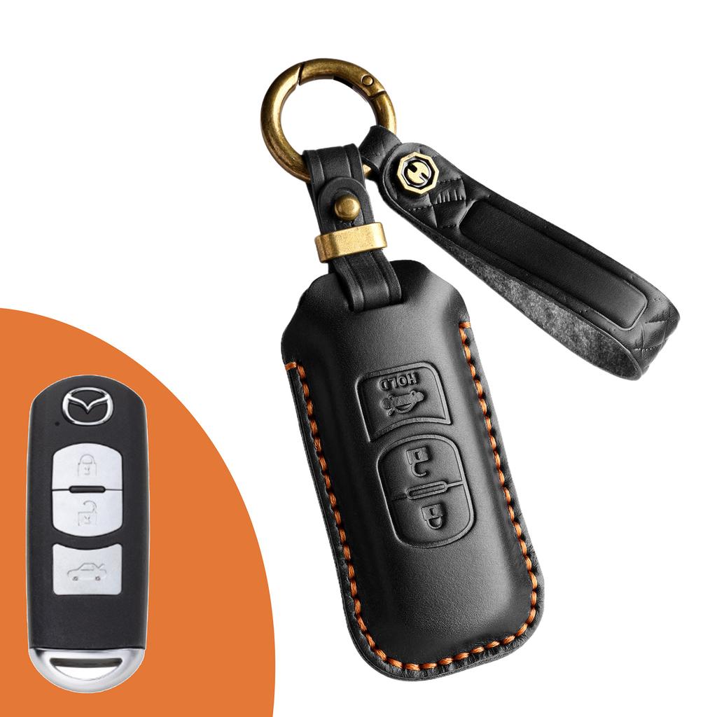 The New Retro Key Cover Is Suitable for the Old Mazda Car with Pure Hand-stitched Leather Key Bag and Shell Ring.