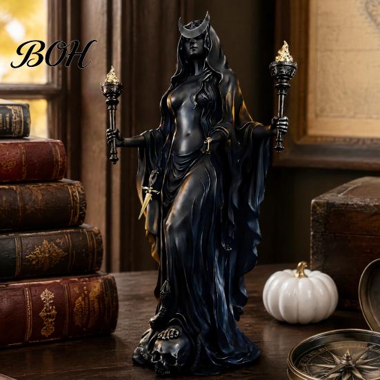 Einzigartige Fantasy-Skulptur Hekate Griechische Göttinnen-Statue mit magischen Hunden, Kulturelles Geschenk für Sammler Harzskulptur, Mythologische Figur