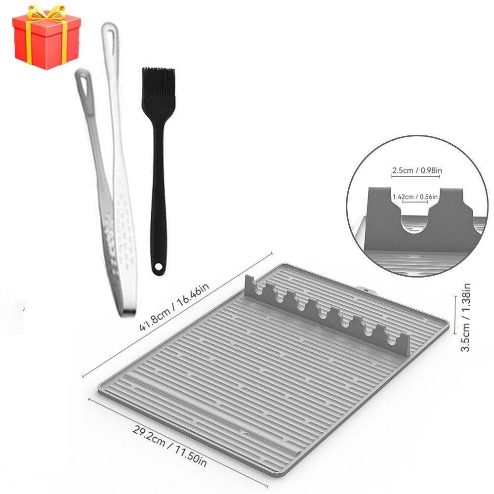 Tappetino Riutilizzabile per Griglia di Grandi Dimensioni, Mensola Laterale in Silicone, Strumenti per Piastra, Tappetino Spatola con Vassoio Raccogli Gocce per Griglia da Esterno, Piano di Lavoro della Cucina