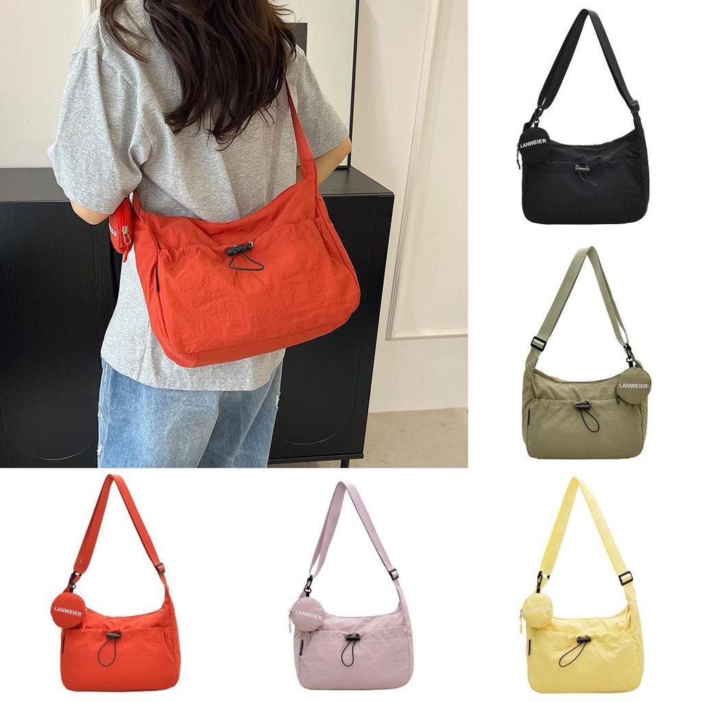 Simple Solid Color Drawstring Design Women Shoulder Bags With Letter Print Coin Purse For Daily Urban Use