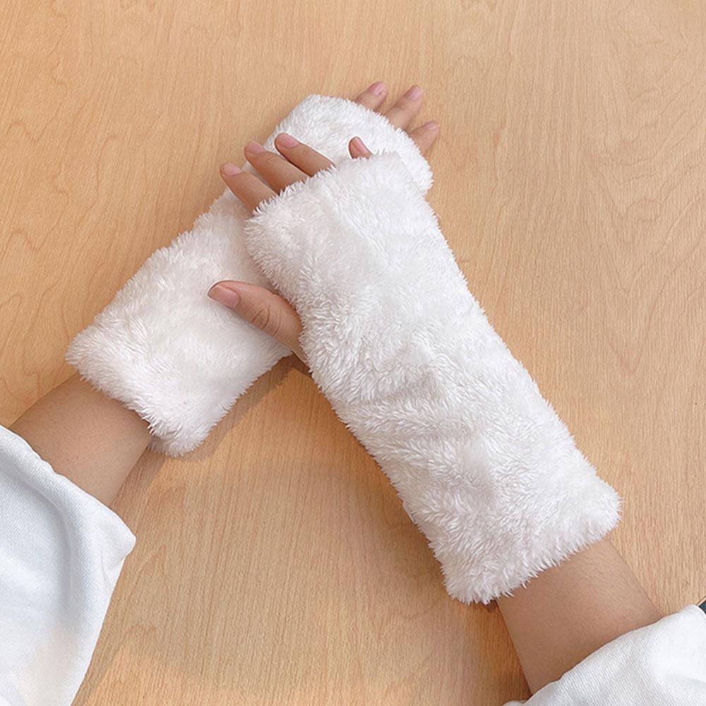 Gants Peluche Demi-Doigts Chauffe-Bras Moufles Sans Doigts Gants Mode Femme Hiver Automne