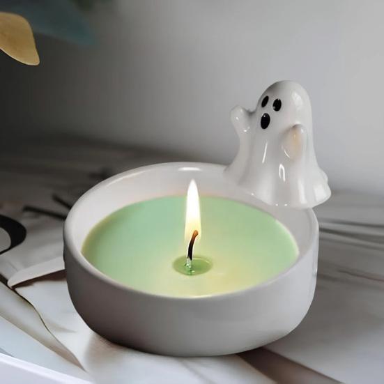 Halloween Ghost Candle Holder Creepy Spider Witch Black Cat Bat Pumpkin Resin Candle Stand Candlestick Table Centerpiece Decoration