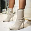 Winter New Temperament Soft Leather Minimalist Elastic Boots Pointed Toe Thin High-Heeled Boots Korean Version Women'S Boots