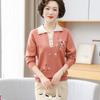 Light mother spring new lapel embroidered shirt middle-aged and elderly bottoming shirt top spring knitted sweater thin