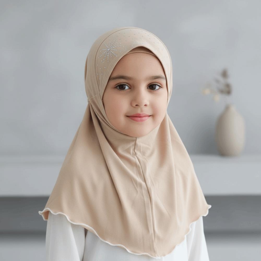 Vorgefertigtes Design Mädchen Strass-Kopftuch Atmungsaktiv Ethnischer Stil Turban Kleinkind Gebetskleidung
