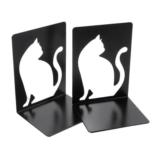 1 Pair Metal Cat Book Ends Cute Cat Bookends for Shelves Decorative Book Support