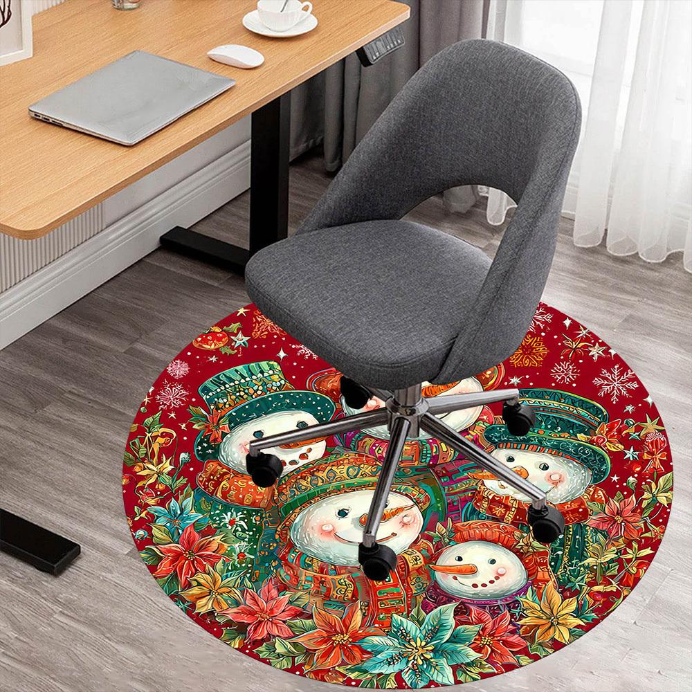 1PC Snowmen Flowers Office Round Area Rug, Under Office Chairs Bedroom Living Room Home Decor, Carpet for Office -1110132