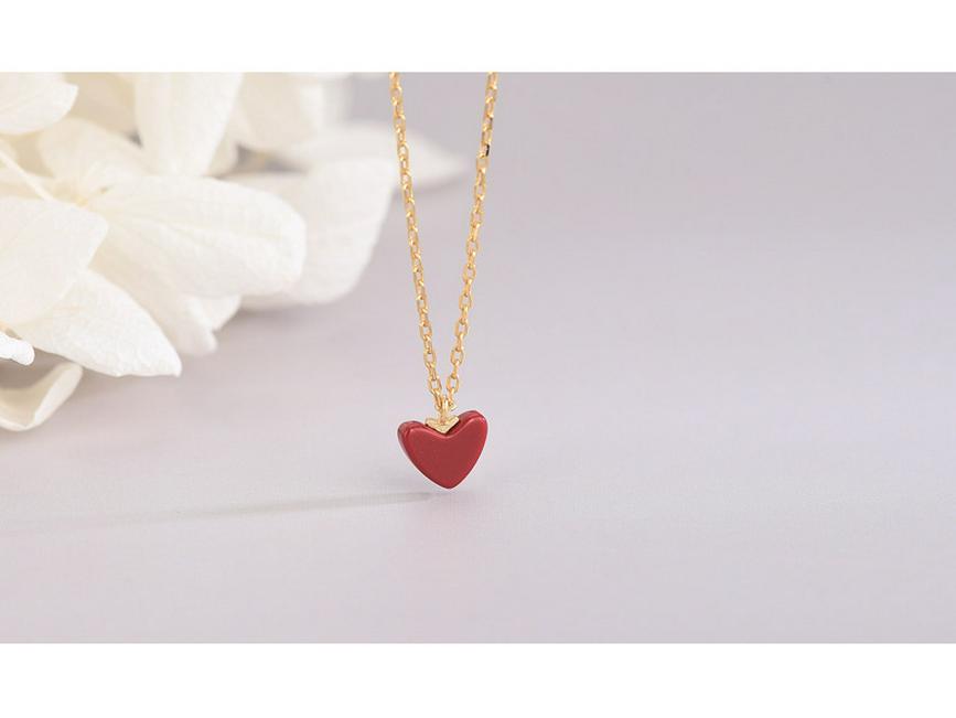 S925 Sterling Silver Minimalist Little Red Heart Necklace - Japanese & Korean Design, Women's Heart Clavicle Chain.
