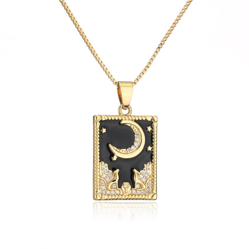 Women Fashion Necklace Retro Oil Drip Zirconium Painting Pendant Clavicle Chain Jewelry Accessories