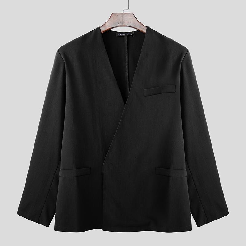 

INCERUN Men Collarless Long Sleeve One Button Loose Thin Blazer Coats S чёрный