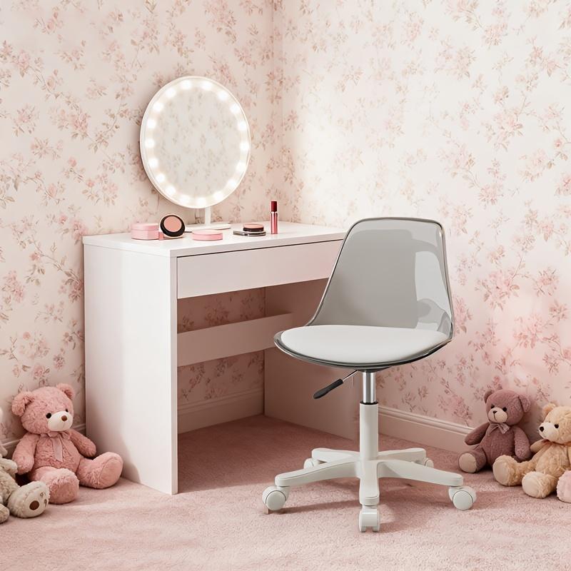 Elegant Transparent Color Dressing Chair with Adjustable Height & 360° Swivel - Silent Rolling Makeup Chair for Home, Salon