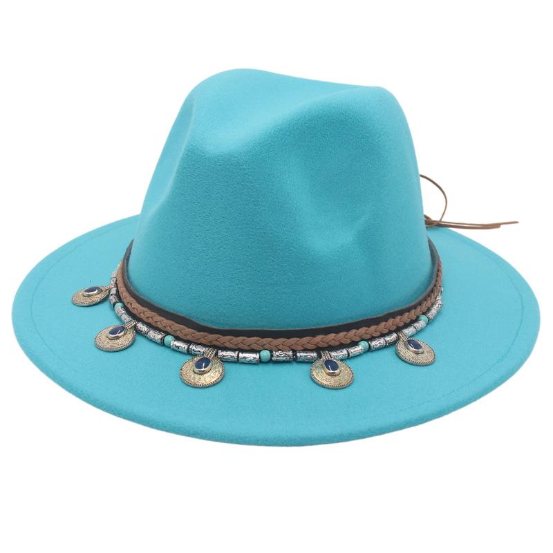 Flowing Beads Imitation Gemstone Tibetan Style Top Hat Jazz Dance Men'S And Women'S Big Eaves Hat
